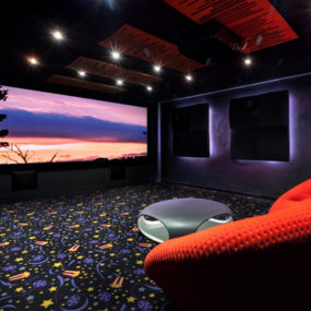 Luxury home theater carpet installed in basement media room in London Ontario