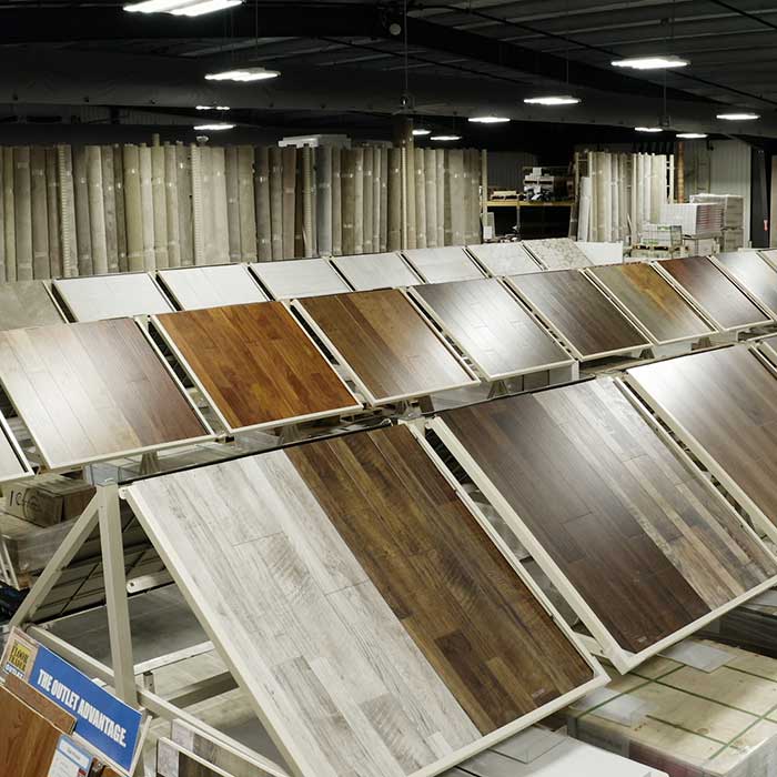 Vinyl plank flooring displayed at The Floor Trader Outlet in London, Ontario.